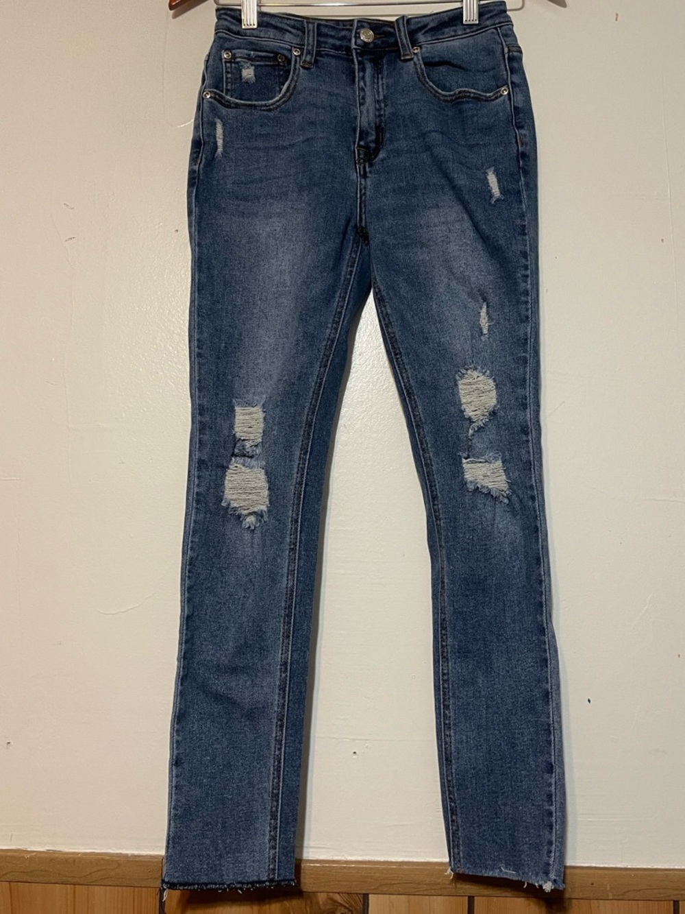 Monkey Ride High-Rise Dark Blue Skinny Jeans with Distressed Knees